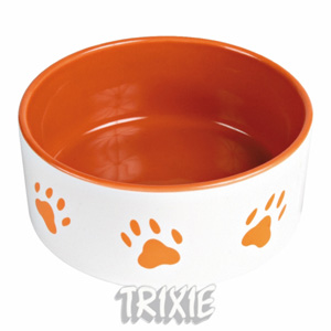 Keramická miska 0,8l/16cm - bílá/oranžová + motiv tlapky